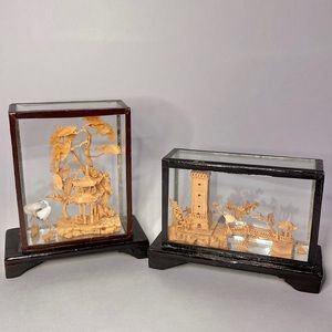 Set of 2 vintage Japanese cork diorama